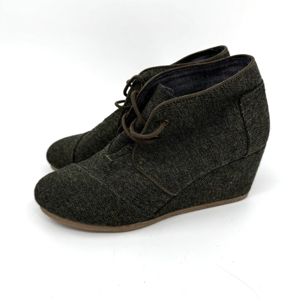 TOMS Herringbone Grey Tweed Ankle Wedge Booties Womens Size 8